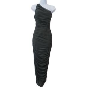 Capsulle Olive Green One Shoulder Party Cocktail Maxi Dress